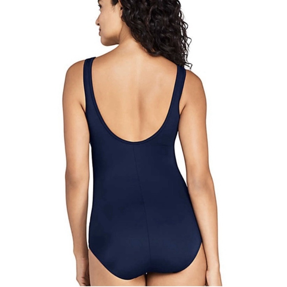 Lands End Aqua Navy Blue One Piece Soft Cup Tugless Sporty Swimsuit Size‎ 14 - Picture 3 of 12